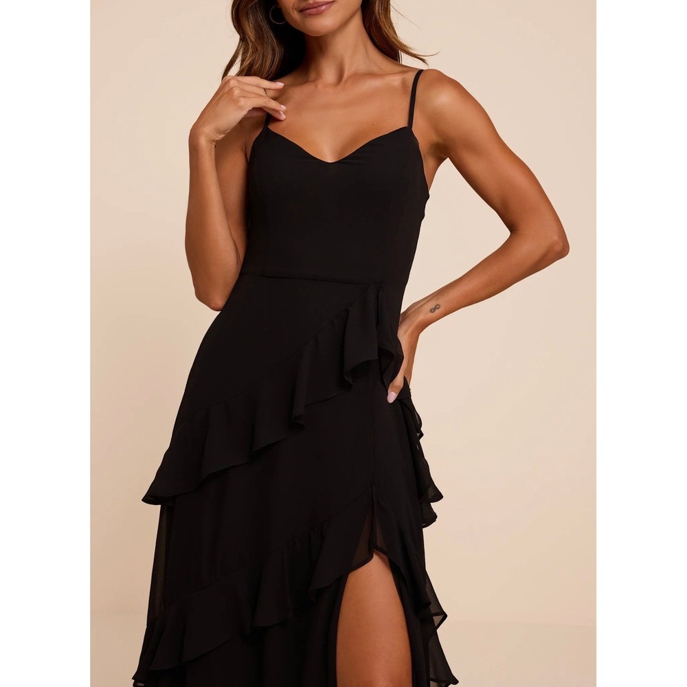 Lulus Blessed with Beauty Black Tiered Ruffle Sleeveless Maxi Gown Size M 2733